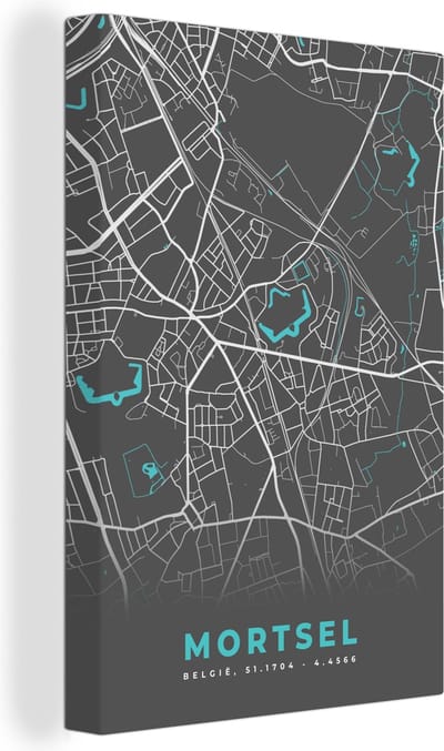 Canvas Schilderij Stadskaart – Grijs - Kaart – Mortsel – België – Plattegrond - 20x30 cm - Wanddecoratie