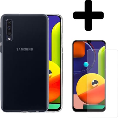Hoesje - Met Screenprotector - Geschikt voor Samsung Galaxy A50s - Sterk & Shockproof - Telefoon Hoes - Back Cover - Siliconen Case - Telefoonhoes - Transparant