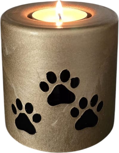 Terroso - Mini urn huisdier - Glazen urn met kaars - Pootafdruk - Voor hond, kat of ander huisdier - Goud - 160 ml - Handgemaakte dierenurn