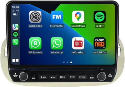 Carplay autoradio voor Fiat 500 Beige | Elegant design | 2007 t/m 2015 | Android 13 | Draadloos Apple Carplay & Android auto | 2GB + 32GB | 8-Core processor | Davilon | 2025 model | 2007 2008 2009 2010 2011 2012 2013 2014 2015 | Bluetooth & Wifi