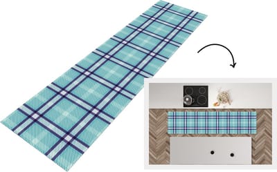 Keukenloper - Loper keuken - Plaid - Blauw - Patronen - Schotse ruit - 200x50 cm - Keukenloper vinyl