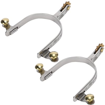 2 stuks roestvrijstalen paardensporen in West Cowboy-stijl, compact met messing wielriemknop