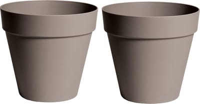 Mega Collections Plantenpot/bloempot - 2x - kunststof - taupe bruin - binnen/buiten - D39 x H35 cm