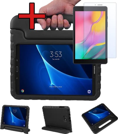 Hoesje - Geschikt voor Samsung Galaxy Tab A 10.1 (2016) - Met Screenprotector - Kinderhoes - Shockproof Bumper - Kidsproof Case - Tablethoes - Kinder Hoes Cover - Zwart