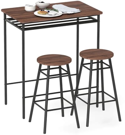 Delightness Bartafelset - Met 2 Barstoelen - Bar Tafel - Keuken Tafel - Meubelset - Krukken - 80x50x90,6cm - Hout - Donker Bruin