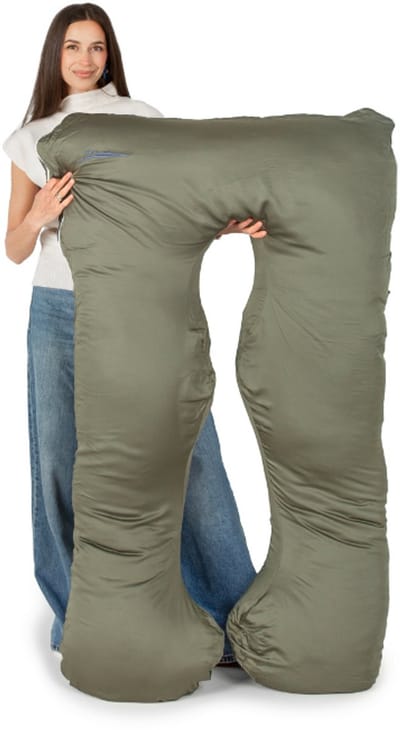 KomfortKissen™ Premium Zwangerschapskussen XXL – Lichaamskussen 150 cm – Zijslaapkussen – Body Pillow – Voedingskussen – Ergonomisch Kussen – Afneembare Hoes – Wasbaar – Borstvoedingskussen – Khaki