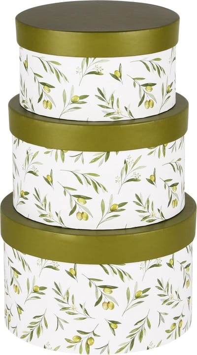 Dekoratief | Set 3 dozen rond 'Olives', karton, 21x21x13cm | A240221