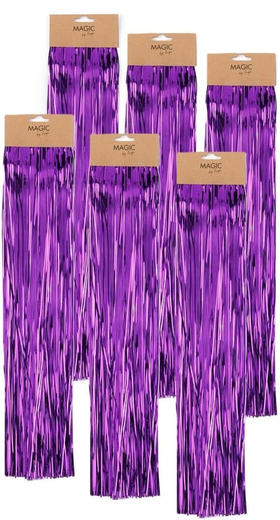 Inge christmas decor Engelenhaar - 6x - paars - 50 cm - lametta haar - folie - tinsel - kerstversiering - kerstboomversiering