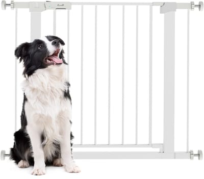 PawHut Türschutzgitter, Treppengitter, Hundegitter ohne Bohren, 75-96 cm Verstellbares Absperrgitter, Auto-Close Baby Schutzgitter, für Kinder und Haustiere, Stahl, Weiß