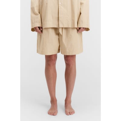Tekla Unisex Poplin Pyjamas Shorts Corinth Stripes Maat: XXS | Broeken Outlet | Unisex | Beige