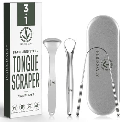 PURECOALY™ Tongschrapers | 3 in 1 Set Professionele Tongschraper – Tong schraper - Mondhygiëne - Tong reiniger voor mondverzorging - Tongreiniger - Tongue Scraper - RVS