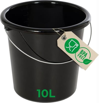 Novaliv emmer 10L zwart met maatverdeling - schoonmaak emmer 10 liter? 28,5 cm Praktische alleskunner met schaalverdeling voor huishouden & tuin ideaal als huishoudemmer, wateremmer, dweilemmer, emmer