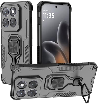 MobyDefend Hoesje - Geschikt voor Motorola Edge 70 Pro - Dubbelgelaagde Pantsercase Met Standaard - Zwart