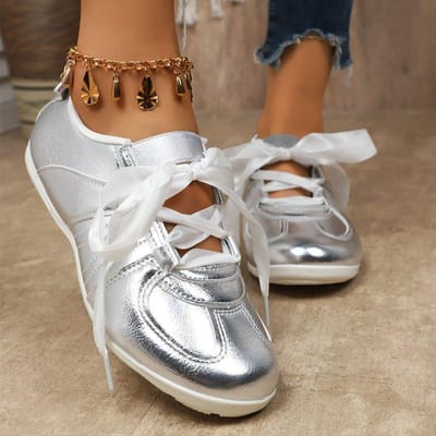 Mode Gouden Zilveren Dames Platte Sneakers Lichtgewicht Zachte Zool Schoenen Vrouw Comfortabel Antislip Roze Schoenen Grote Maten Sneakers 40 white
