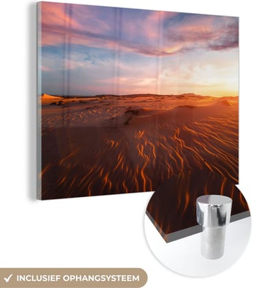 MuchoWow® Glasschilderij 40x30 cm - Schilderij acrylglas - Zand - Landschap - Lucht - Woestijn - Foto op glas - Schilderijen