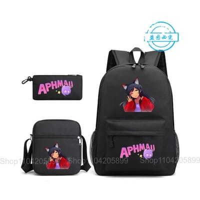 Aphmau Rugzak Student Mochila Schooltas Etui Schoudertas 3-delige Set Mode Meisjes Jongens Spel Cartoon Schooltas Cadeau 16 inches