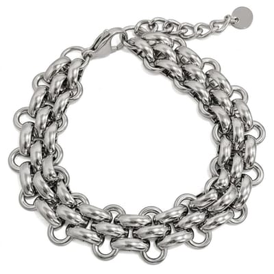 Heren schakel armband – zilverkleurig – brede dubbele schakel – verstelbare sluiting