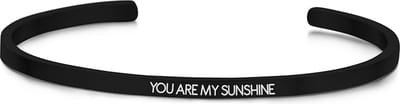 Key Moments 8KM-B00461 - Stalen open bangle met tekst - you are my sunshine - zirkonia - one-size - zwart