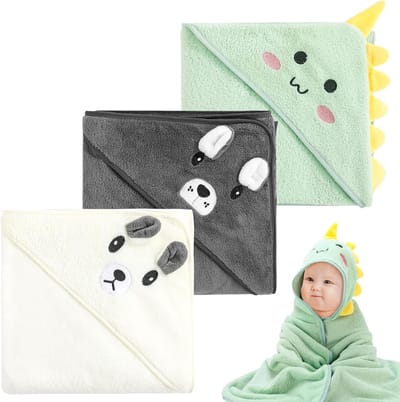 Baby Badhanddoek - Met capuchon - Na het badderen - Super absorberend - 3 delig - Multicolor
