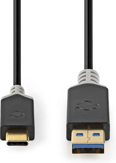 Nedis USB-Kabel - USB 3.2 Gen 1 - USB-A Male - USB-C Male - 60 W - 5 Gbps - Verguld - 1.00 m - Rond - PVC - Antraciet - Doos