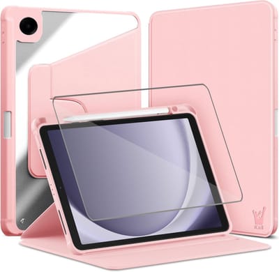 Hoes met Screenprotector geschikt voor Samsung Galaxy Tab A9 / Tab A11 - Book Case Premium Sleep Cover Kunstleer 360 Graden Draaibaar met Auto/Wake Functie en Pencilhouder - Roze