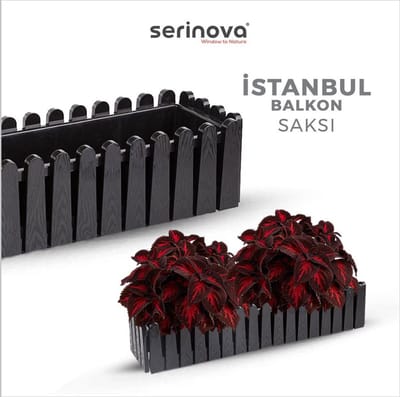 Bloembak zwart Istanbul 9L voor vensterbank balkon 55x20 met waterdrainage