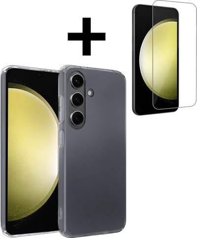 Hoesje - Met Screenprotector - Geschikt voor Samsung Galaxy S23 FE - Sterk & Shockproof - Back Cover - Siliconen Case - Telefoon Hoes - Telefoonhoesjes - Transparant
