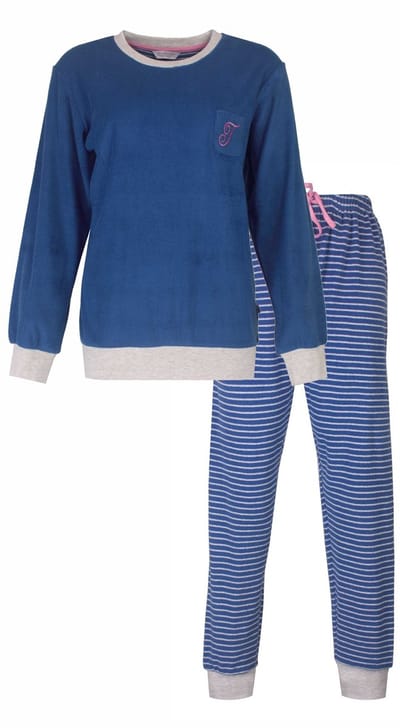 Tenderness Dames Pyjama - Badstof - Ronde Hals - Blauw - Maat M