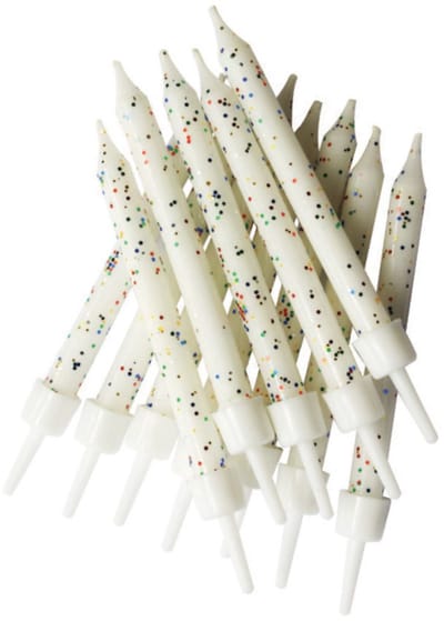 ANNIVERSARY HOUSE - 12 witte glitterkaarsen 7,5 cm voor verjaardagstaart
