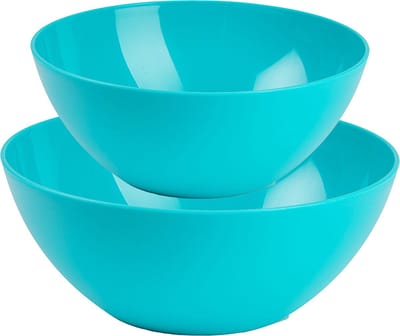 Plasticforte voedsel serveer schalen set - 4x stuks - blauw - kunststof - Dia 25 en 28 cm