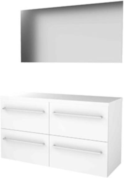Basic-Line Ultimate 46 Badkamermeubelset - 120 x 46 cm - Met Grepen - 4 Lades - Wastafelblad - Spiegel met Indirecte LED Verlichting - Ice White