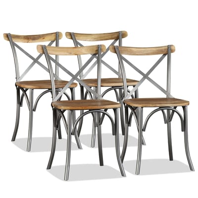 vidaXL - Eetkamerstoelen - massief - mangohout - en - stalen - rugleuning - 4 - st