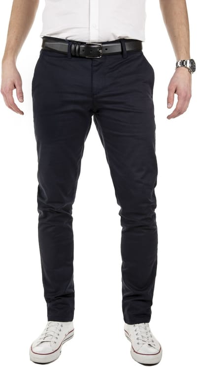Yazubi Heren Chinobroek Dustin – Inclusief riem – Slim Fit – Katoen Stretch – Donkerblauw – Met riem & 5-pocket