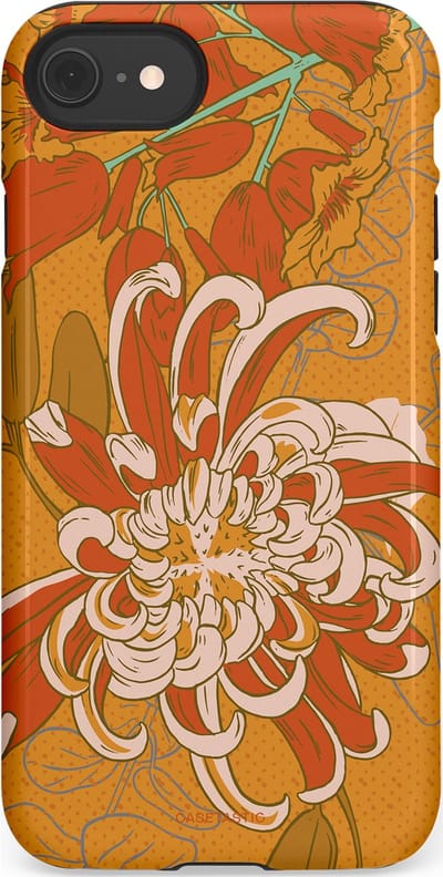 Casetastic hoesje geschikt voor Apple iPhone SE / Apple iPhone 7 / Apple iPhone 8 - Dubbellaagse bescherming - Bloemige lente - Fashion Case - Okergeel Terracotta Beige
