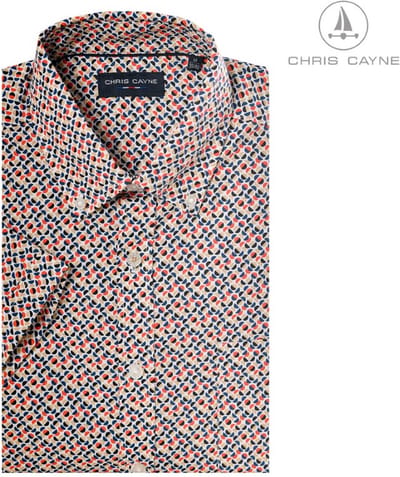 Chris Cayne heren overhemd - 3XL - oranje/beige - print - korte mouwen - grote maten - borstzak - button down