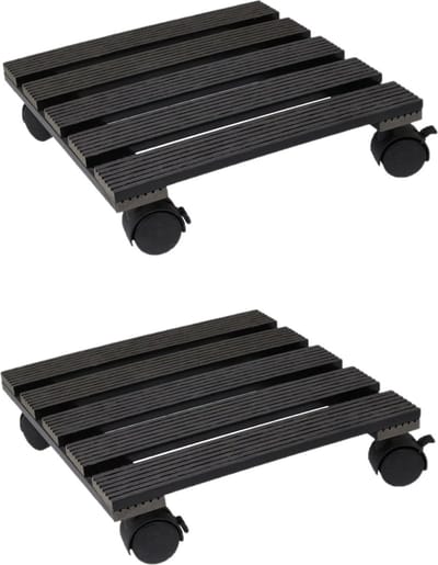 Pro Garden Plantentrolley - 2x - donker grijs - hout - 29 x 29 cm - 100 kilo