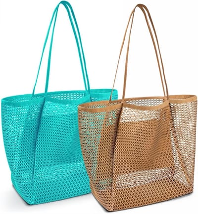 Vouwbare Mesh Strandtas Set van 2, Grote Shopper Tas voor Vrouwen, Perfect voor Vakantie, Sport en Strandactiviteiten