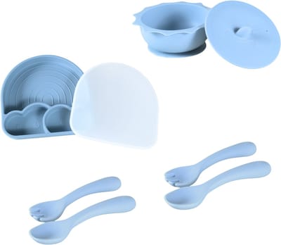 Sproudsy Serviesset Clouds - Kinderservies - Kraamcadeau - Baby - 4-delig - Misty Blue