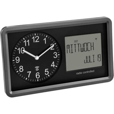 TFA Dostmann 60.3552.01 Zendgestuurde klok Zendergestuurd 25.4 cm x 4.4 cm x 15.2 cm Zwart