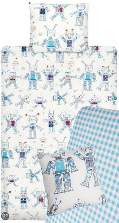 Beddinghouse Kids Funny Robots - Dekbedovertrekset - inclusief hoeslaken en sierkussensloop - 1-persoons - 140 x 200/220 - Blauw