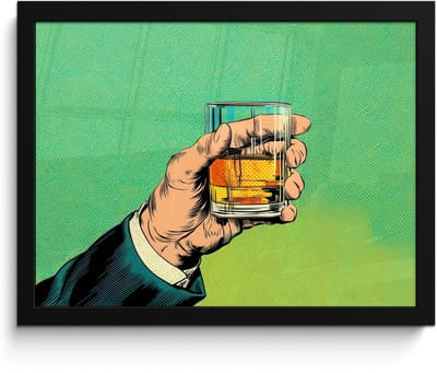 Poster in lijst - Fotolijst 40x30 cm - Posters - Whisky - Glas - Hand - Groen - Posterlijst zwart - Decoratie - Wanddecoratie woonkamer - Muurdecoratie slaapkamer - Kerstversiering - Kerstdecoratie voor binnen - Kerstmis