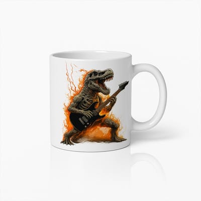 Vlammen Dinosaur Rock Gitaar Mok – Uniek Cadeau Voor Muziek- en Dino Fans