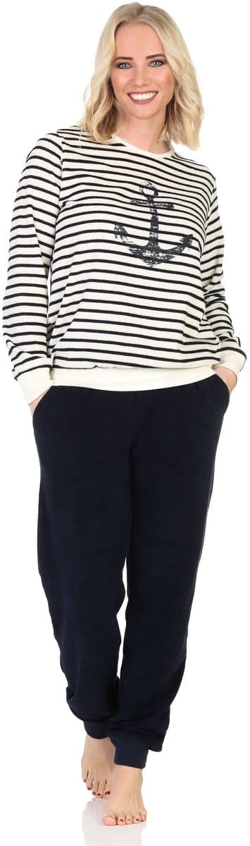 Normann badstof pyjama voor dames met maritieme look en ankermotief - ook in grote maten