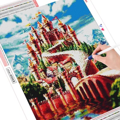 Peinture de diamant de château, perceuse complète, broderie de paysage, mosaïque, point de croix 20X30CM brown