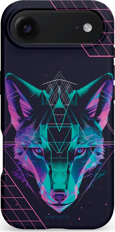 Casetastic hoesje geschikt voor Apple iPhone Air - MagSafe - Dubbellaagse bescherming - Neon Wolf - Fashion Case - Donkerblauw Roze Turquoise
