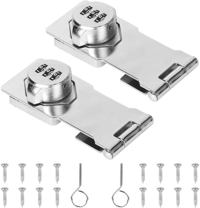 Dailygoods - EXLECO 2 x grendelkast met slot, combinatie, sluiting, Hasp, roestvrijstalen grendel met hangslot, deurslot, hangslot met sluiting, val met slot, voor kast, lade, zilver