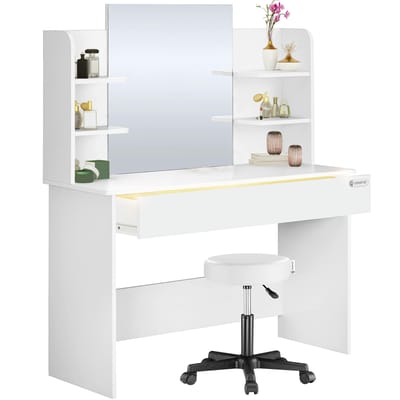 Casaria Make up Tafel Lucia - Kruk Opbergruimte 140x110x40cm - Wit