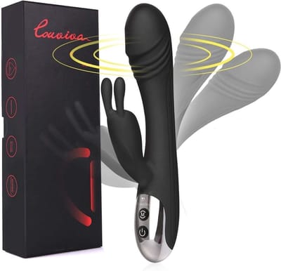 Louviva - Krachtige 2 In 1 Rabbit G-spot Vibrato -r Met 7 Pulse Frequenties - en 7 Vibratie Modi - USB - Oplaadbaar - Waterdicht - Massager -Zwart