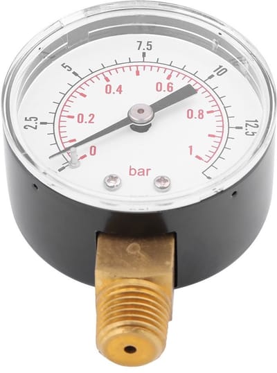 Dailygoods- Manometer 1 Bar - Drukmeter Lucht/Olie - 1/4" BSPT Aansluiting - Wijzerplaat 52 mm - Betrouwbare Prestaties - Geschikt tot 60 ℃
