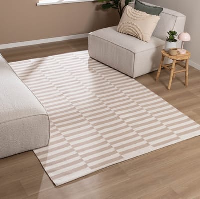 Fraai Katoenen vloerkleed - Dazzle Blocks Beige/Wit - 200x290cm